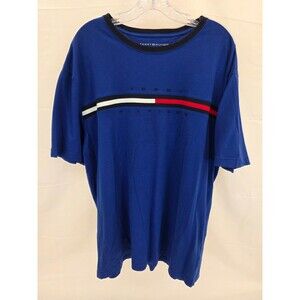 Tommy Hilfiger Men's Blue Embroidered T-Shirt Short Sleeve Flag Logo Size XXL